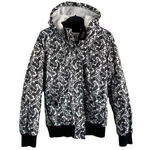Helix Snowboardwear Medium Black & White Paisley Coat Zip Jacket